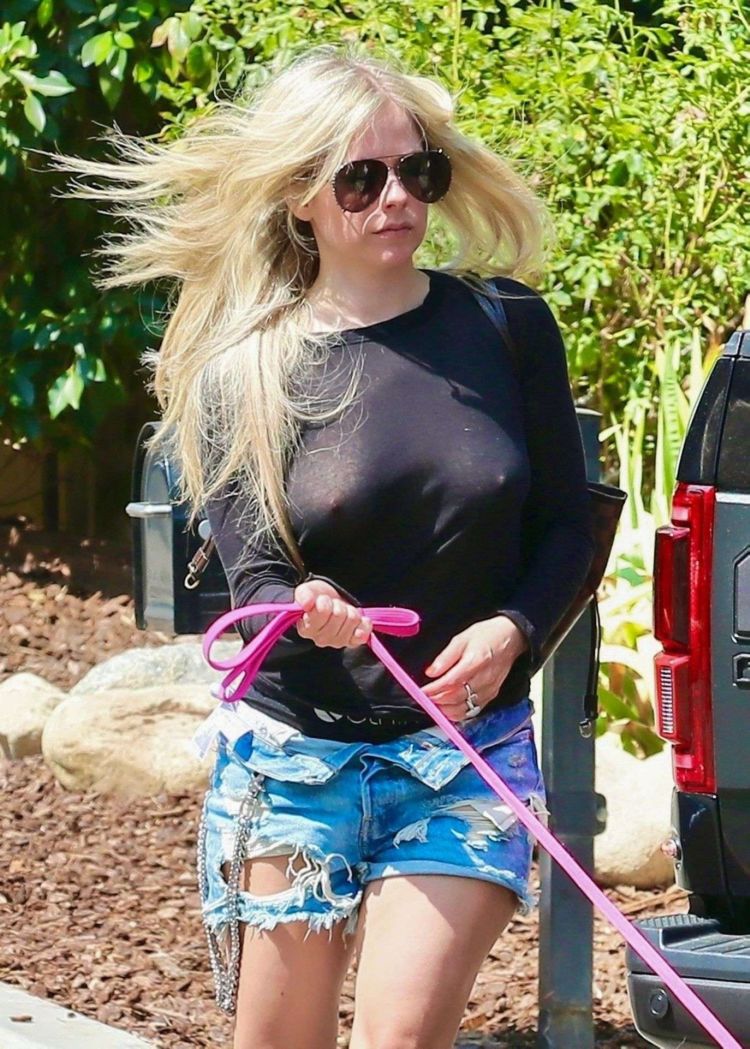 Avril Lavigne Arrives At Friend's House With Her Dog In Calabasas