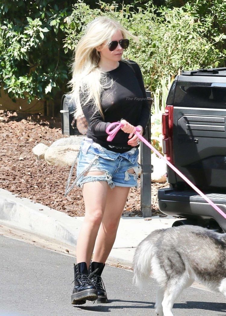 Avril Lavigne Arrives At Friend's House With Her Dog In Calabasas
