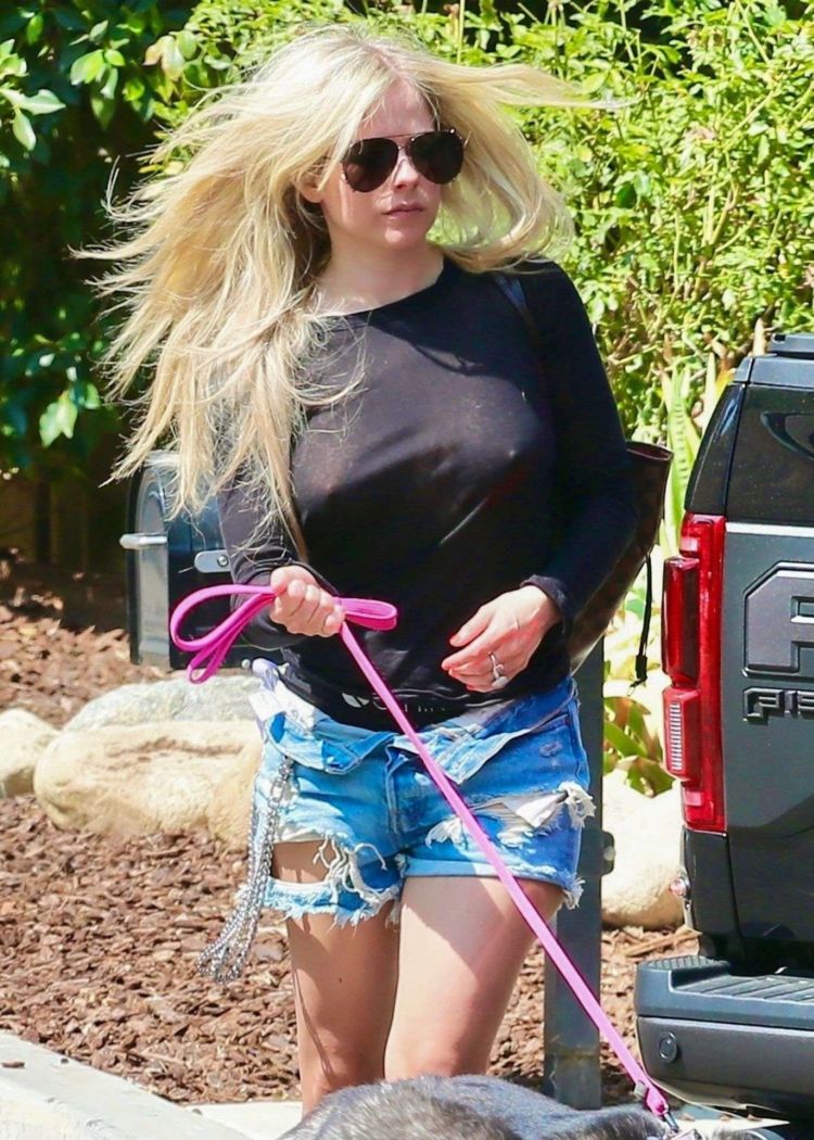 Avril Lavigne Arrives At Friend's House With Her Dog In Calabasas