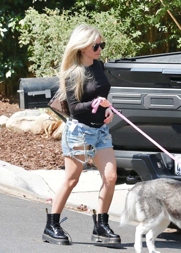 Avril Lavigne Arrives At Friend's House With Her Dog In Calabasas