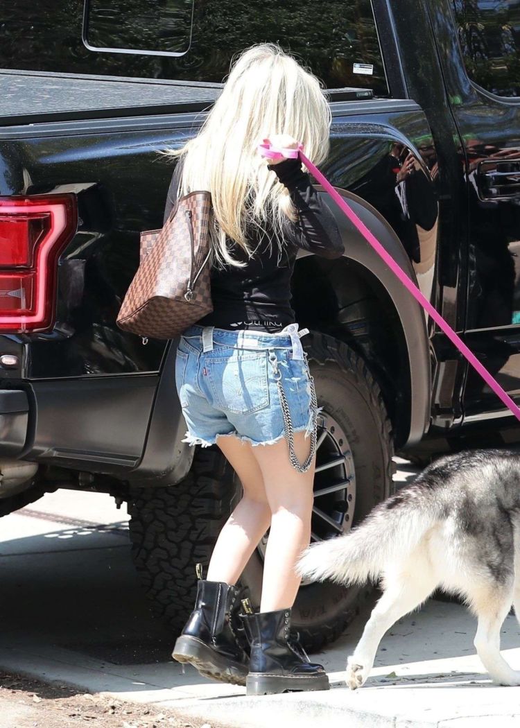 Avril Lavigne Arrives At Friend's House With Her Dog In Calabasas