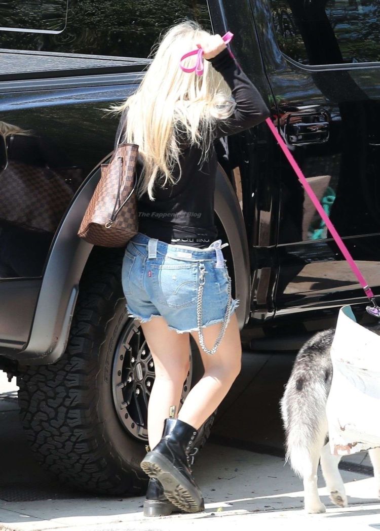 Avril Lavigne Arrives At Friend's House With Her Dog In Calabasas