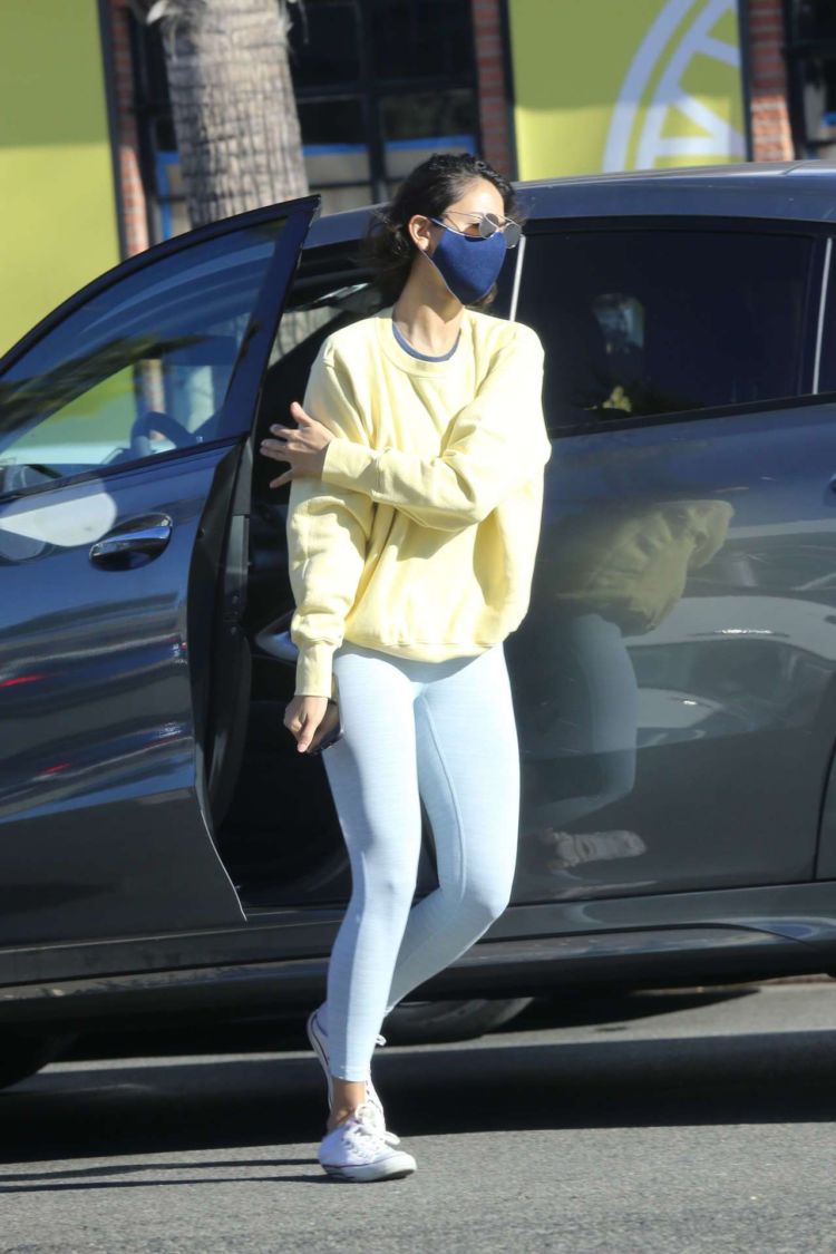 Eiza Gonzalez Candids In White Tights Outside Alfred's In West Hollywood