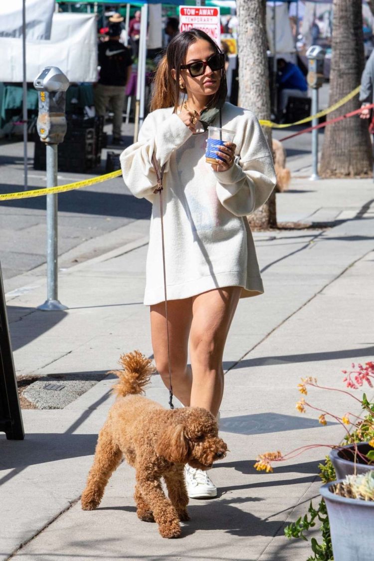 Inanna Sarkis Walking Her Dog At Alfred's In Studio City