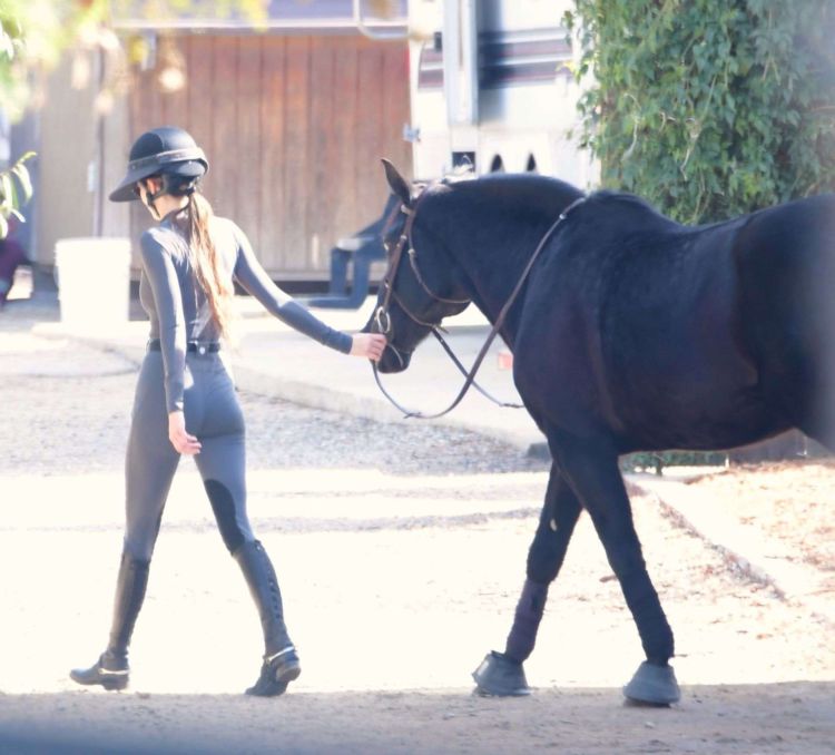 Kendall Jenner Riding A Horse In A Jumpsuit In Malibu