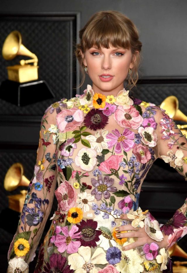 Taylor Swift In A Floral Dress At Grammy Awards 2021