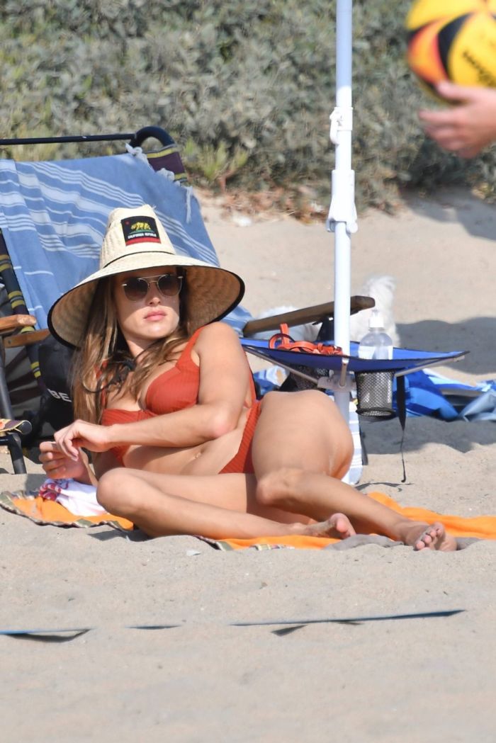 Alessandra Ambrosio Relaxing In A Red Bikini On The Beach In Santa Monica
