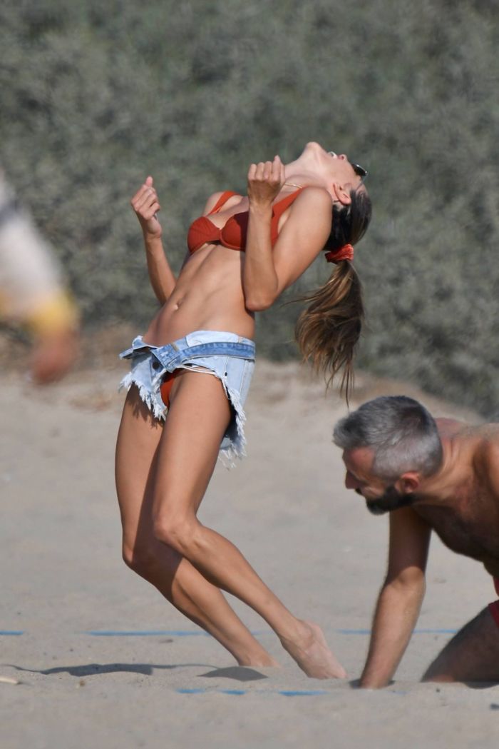 Alessandra Ambrosio Relaxing In A Red Bikini On The Beach In Santa Monica