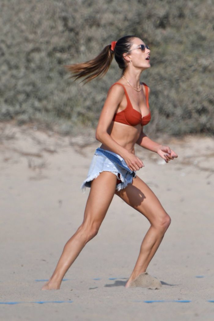Alessandra Ambrosio Relaxing In A Red Bikini On The Beach In Santa Monica