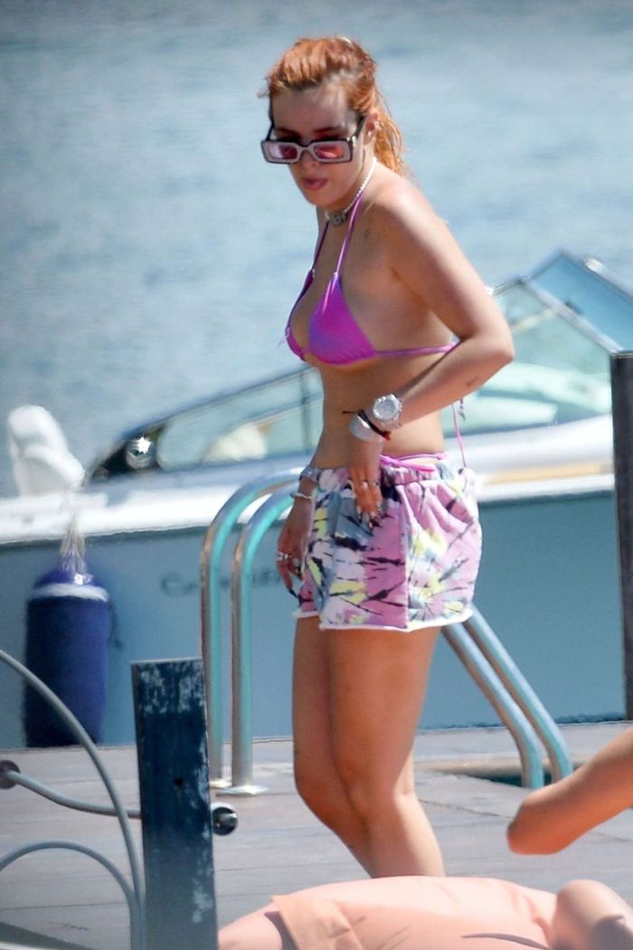 Bella Thorne In A Bikini Top At Lake Como