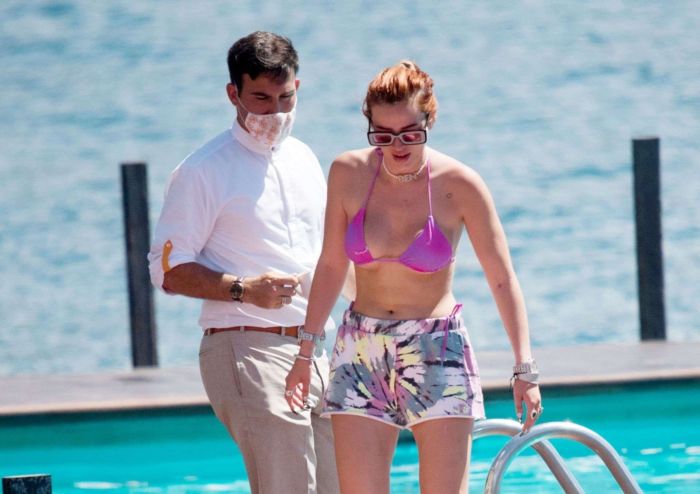 Bella Thorne In A Bikini Top At Lake Como