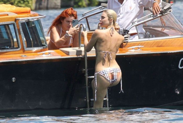 Bella Thorne Enjoying In Orange Bikini On Lake Como In Italy