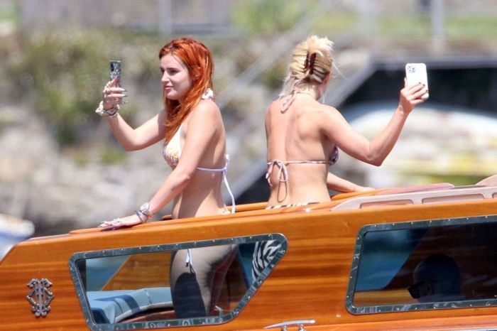 Bella Thorne Enjoying In Orange Bikini On Lake Como In Italy