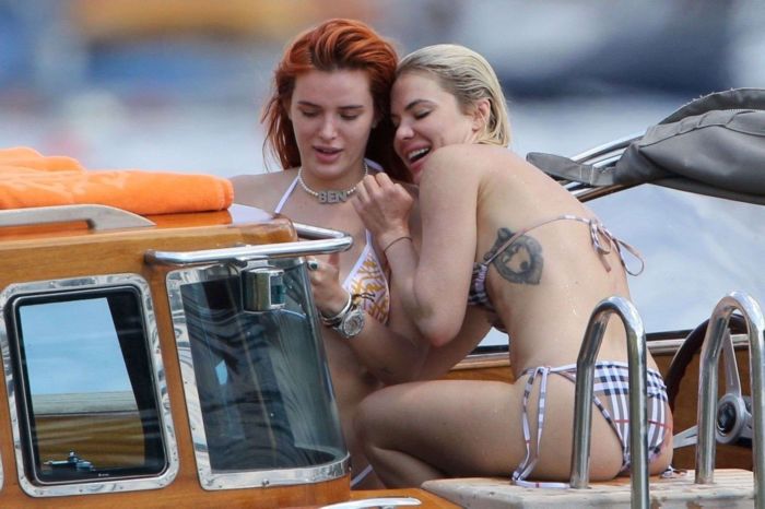 Bella Thorne Enjoying In Orange Bikini On Lake Como In Italy