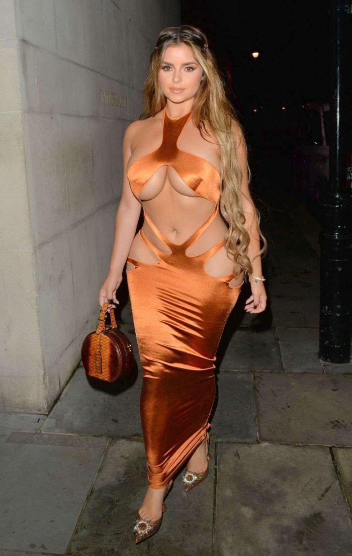 Demi Rose Mawby Glowing In Golden Dress At Zuma In London