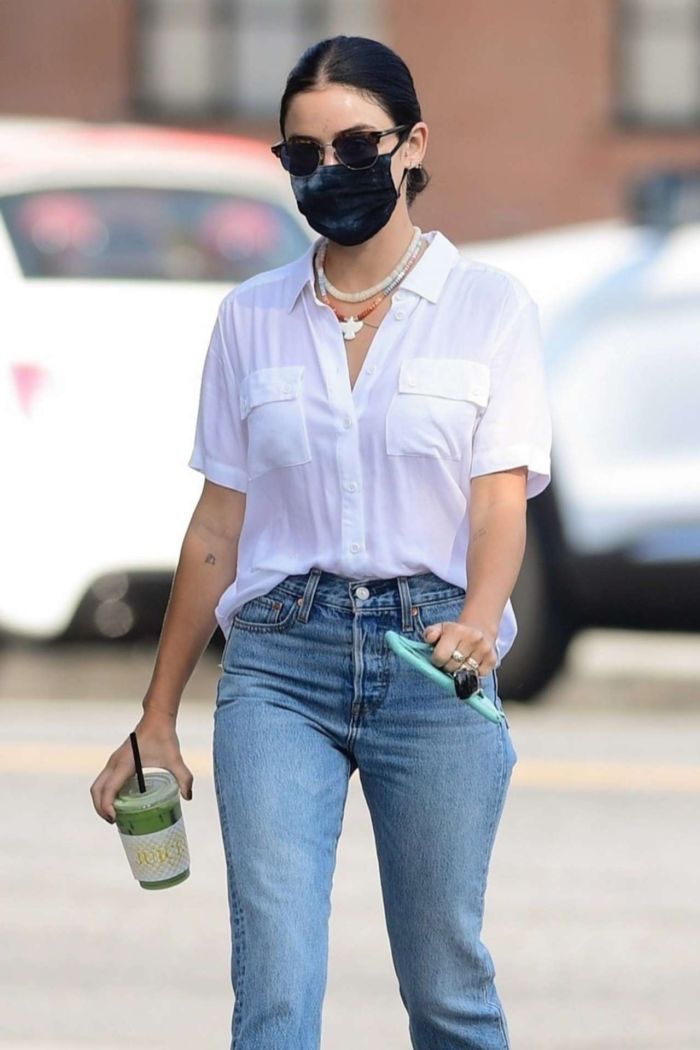 Lucy Hale Candids In Jeans At Alfred Coffee In Studio City