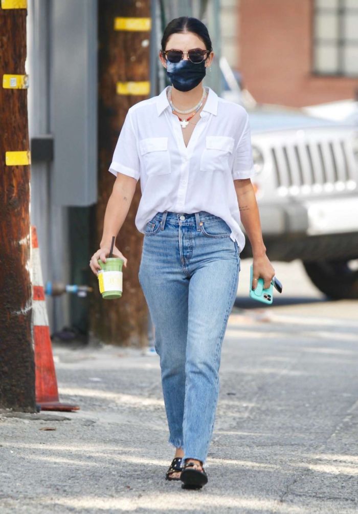 Lucy Hale Candids In Jeans At Alfred Coffee In Studio City