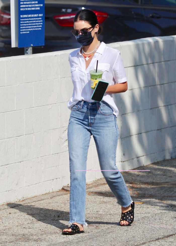 Lucy Hale Candids In Jeans At Alfred Coffee In Studio City