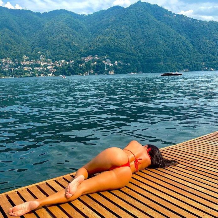 Nicole Scherzinger In A Red Bikini At The Lakeside