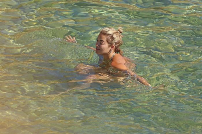 Rita Ora In A Colorful Bikini At In The Sea In Ibiza
