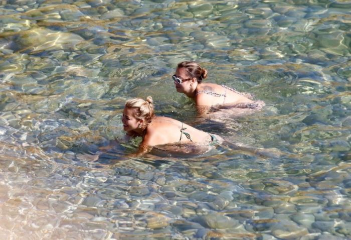 Rita Ora In A Colorful Bikini At In The Sea In Ibiza