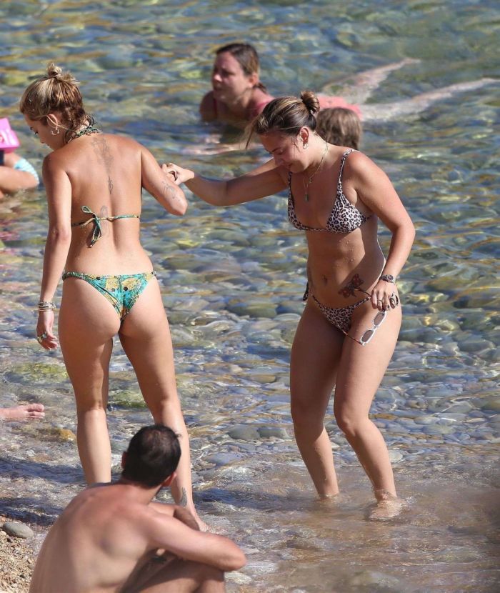 Rita Ora In A Colorful Bikini At In The Sea In Ibiza