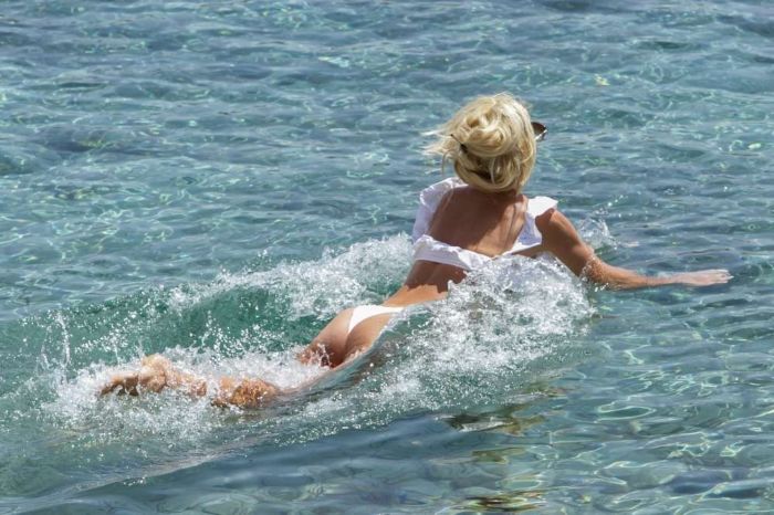 Victoria Silvstedt In A White Bikini On The Beach In Mykonos