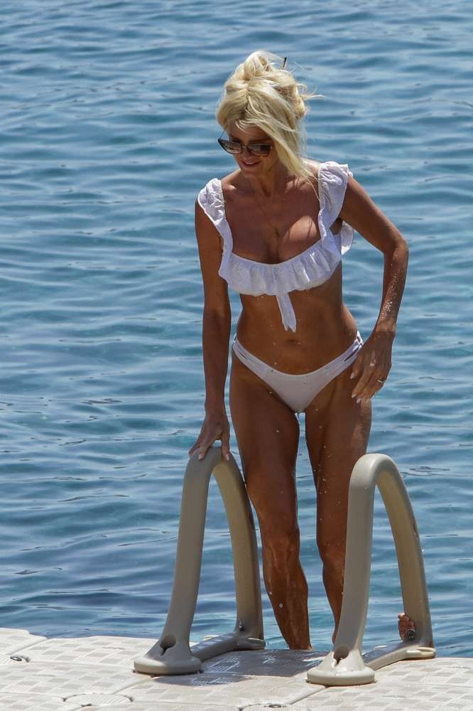 Victoria Silvstedt In A White Bikini On The Beach In Mykonos